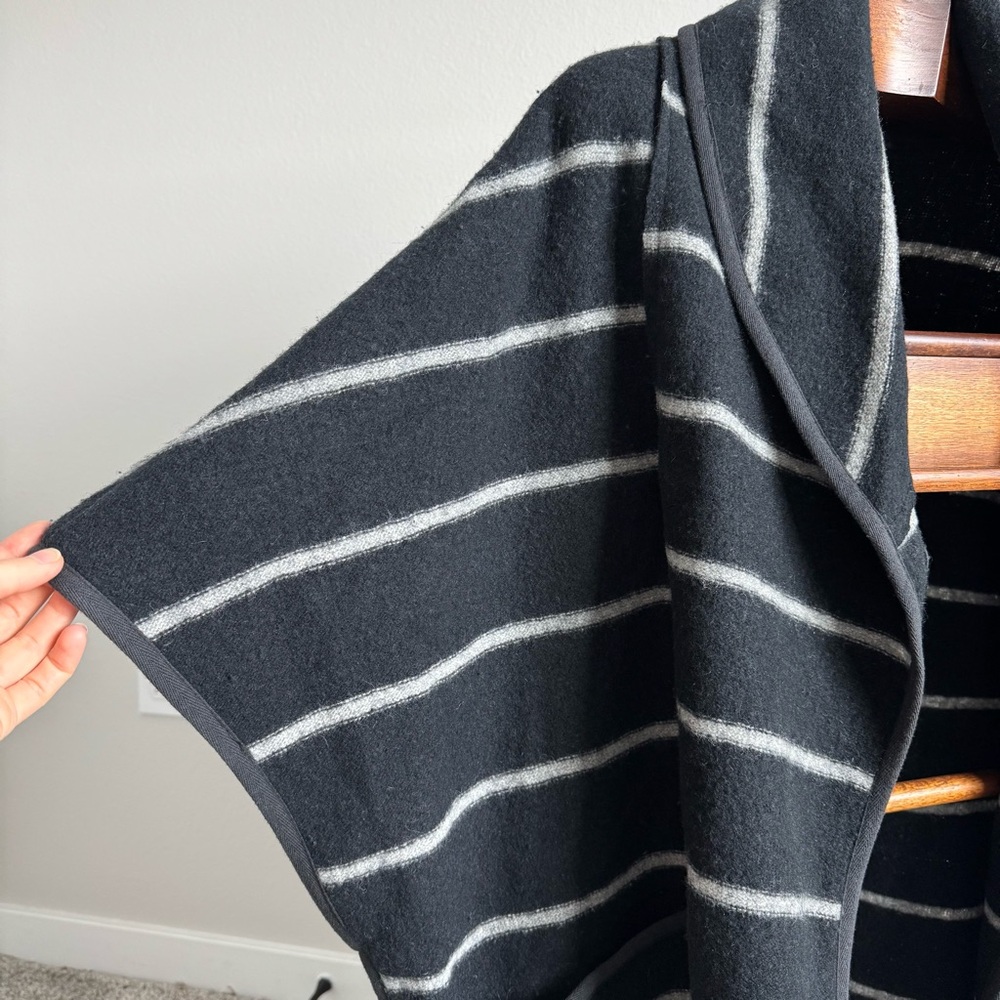 Free People Wool-Blend Striped Cape Coat – Black/Grey – XS (Oversized, Fits S–M) - Picture 12 of 16